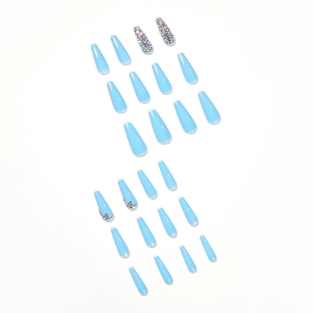 Sky blue full diamond wearing nail art finished fake nail Press on nail nail patch Removable nail piece