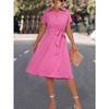 Sommer Kurzarm Casual Shirt Kleid Frauen Elegante Revers Lace Up A-linie Kleid Weibliche Button Up Fashion Party Lose Lange kleider Kleidung 805