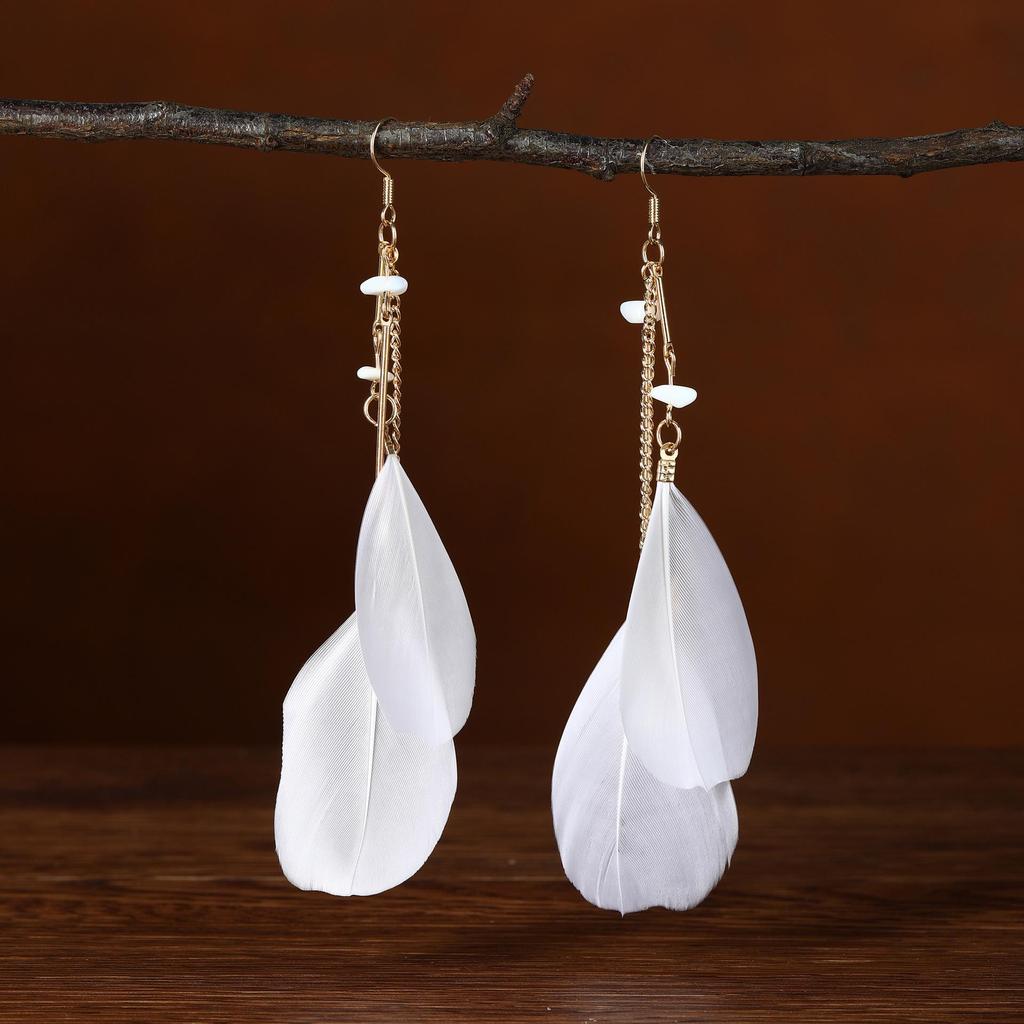 Trendy Ethnic Retro Multicolor Feather Beaded Circle Dangle Earrings