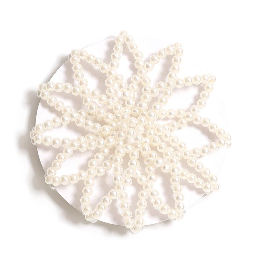 Elegant Pearl Crochet Bun Net Elastic Fake Pearl Hair Nets Hair Bun Covers  Hair Accessories