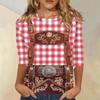 Women Casual Three Quarter Sleeve Oktoberfest Print Round Neck Top Fashion Loose Fit Lightweight Pullover Shirt for Autumn