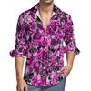 Skull Print Long Sleeve Shirt, Men's Fashion Casual Button-Up Shirt