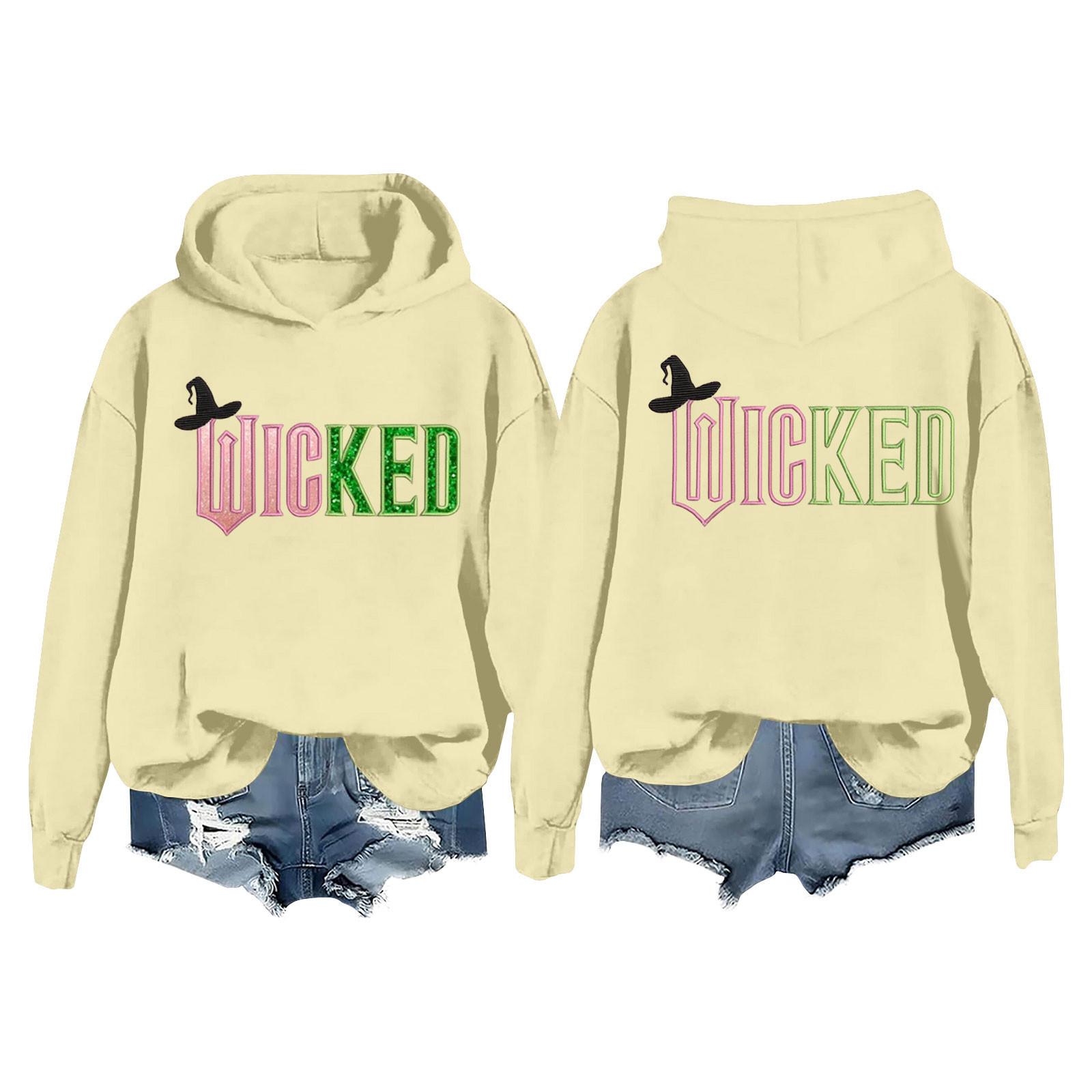 

Женская модная повседневная кофта с длинными рукавами и принтом ведьмы с капюшоном L бежевый