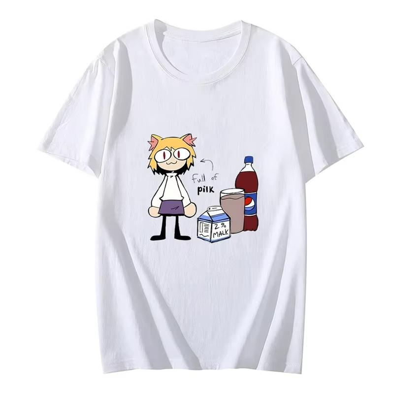 Melty Blood Neco Arc Printing T-shirt for Men and Women Summer Couples Loose Casual Short Sleeve Casual Trendy New Models