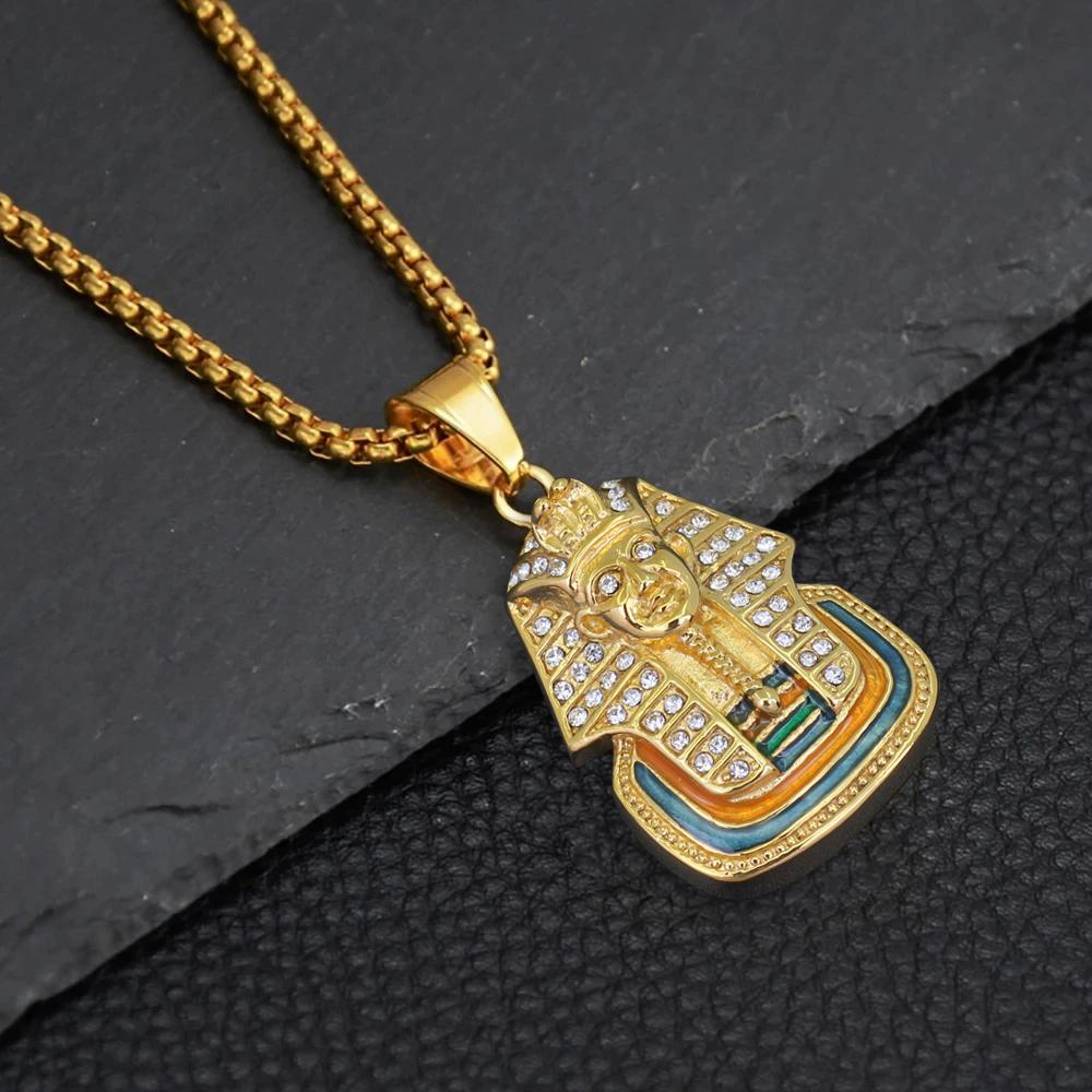 Egyptian Iced Out Pharaoh Pendant Gold Color Stainless Steel Necklace For Women Men Ancient Egypt Jewelry Gift 2025