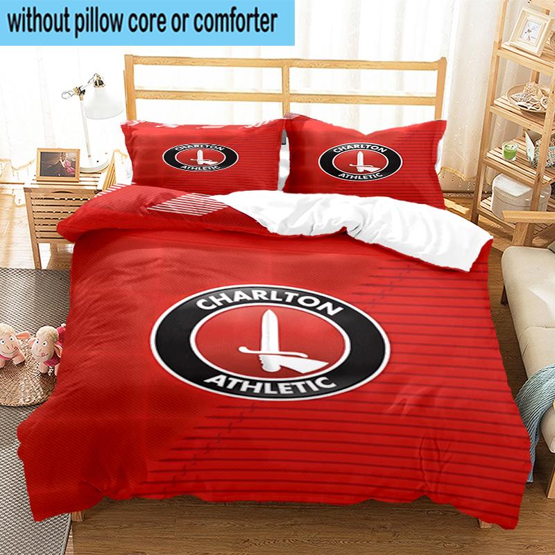 3PCS Football Charlton-Athletic Crest Bedding Set,Including 1pc Duvet Cover And 2pcs Pillowcases Perfect for Bedroom, Dormitory, Fan Christmas Gift