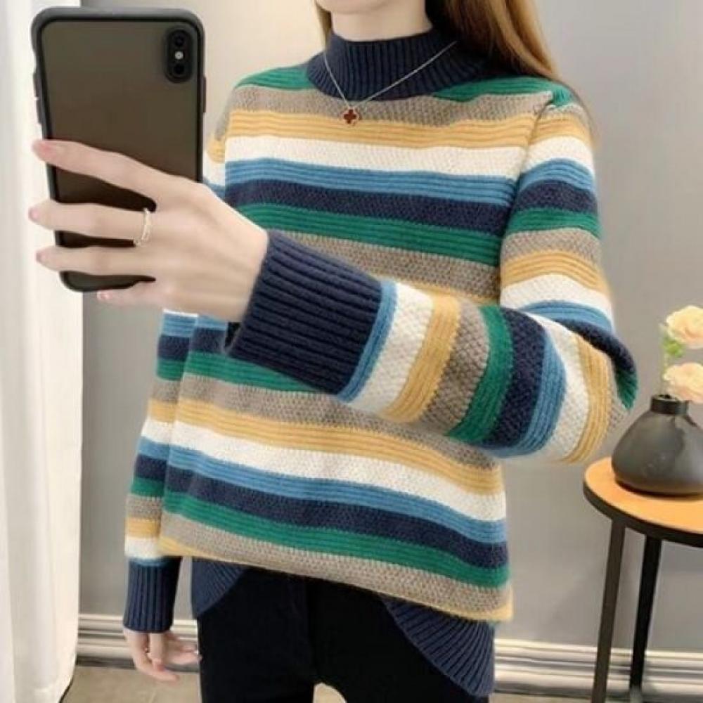 Navava Men Striped Contrast Half Turtleneck Knit Sweater Nk2823