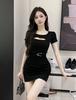 Pure desire sexy spice girl style hollow dress women's summer new retro French temperament waist and hip short skirt