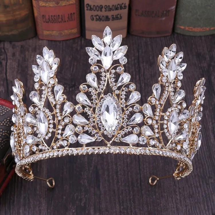 Barock Rosegold Farbe Kristall Braut Diademe Kronen Große Strass Diadem Schleier Diadem Braut Kopfschmuck Hochzeits Haarschmuck