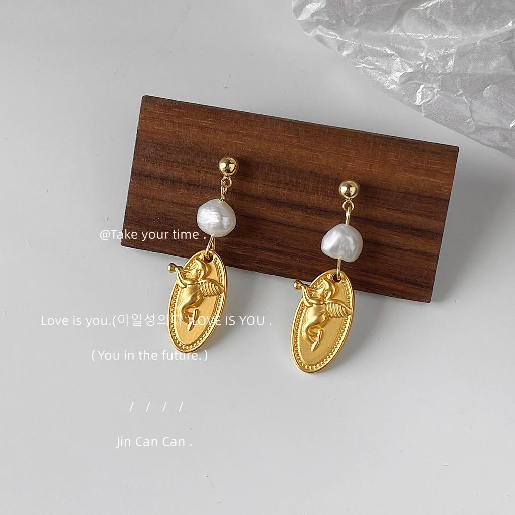 Baroque Shaped Freshwater Pearl~ Needle Plated Matte Artistic Stud Earrings, Earrings