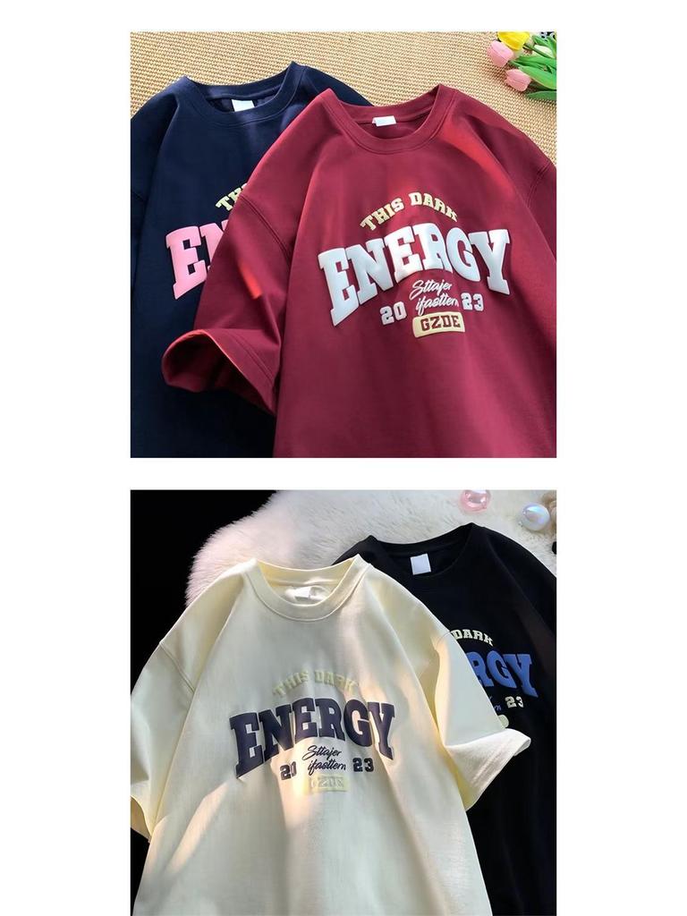 Men's Burgundy Oversized Retro Summer T-Shirt - Short Sleeve, Pure Cotton, Five-Sleeve Trend