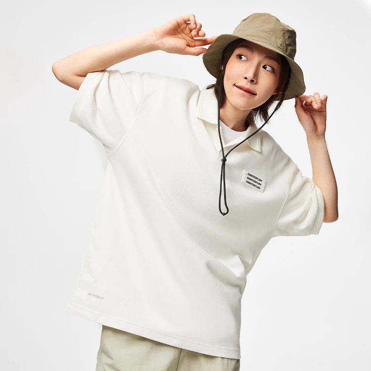 Li-Ning Maglietta Polo a Maniche Corte Patch Lettera Fun Wild Serie Avventura CF Unisex Polo Off-White APLT241-5