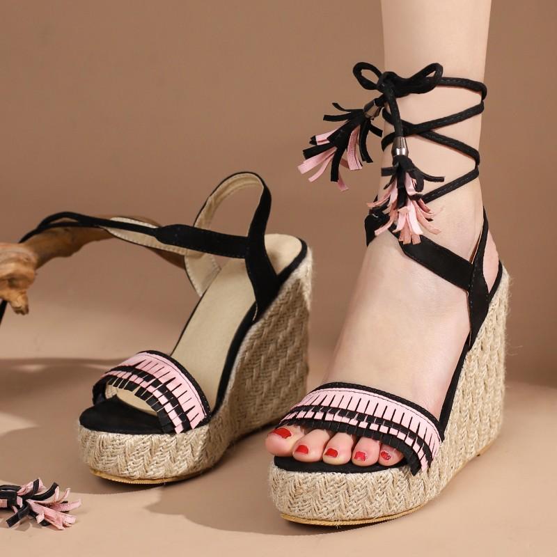 Fashion Ankle Straps Women's Sandals Platform Wedge Summer Shoes For Women High Heels Gladiator Flip Flops Ladies Party Shoe Large Size