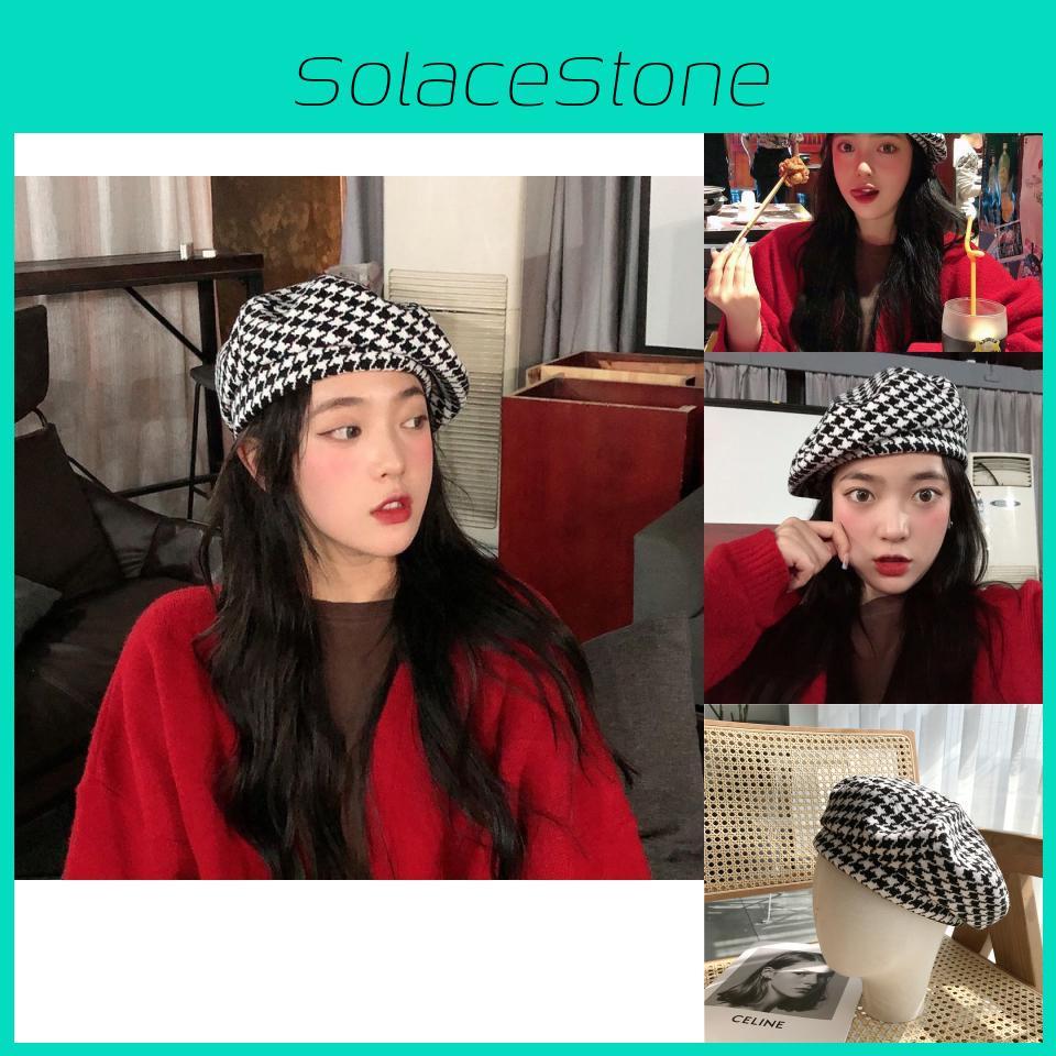 Houndstooth Comfortable Womens Beret Trendy And Stylish Cotton Flat Top Hat