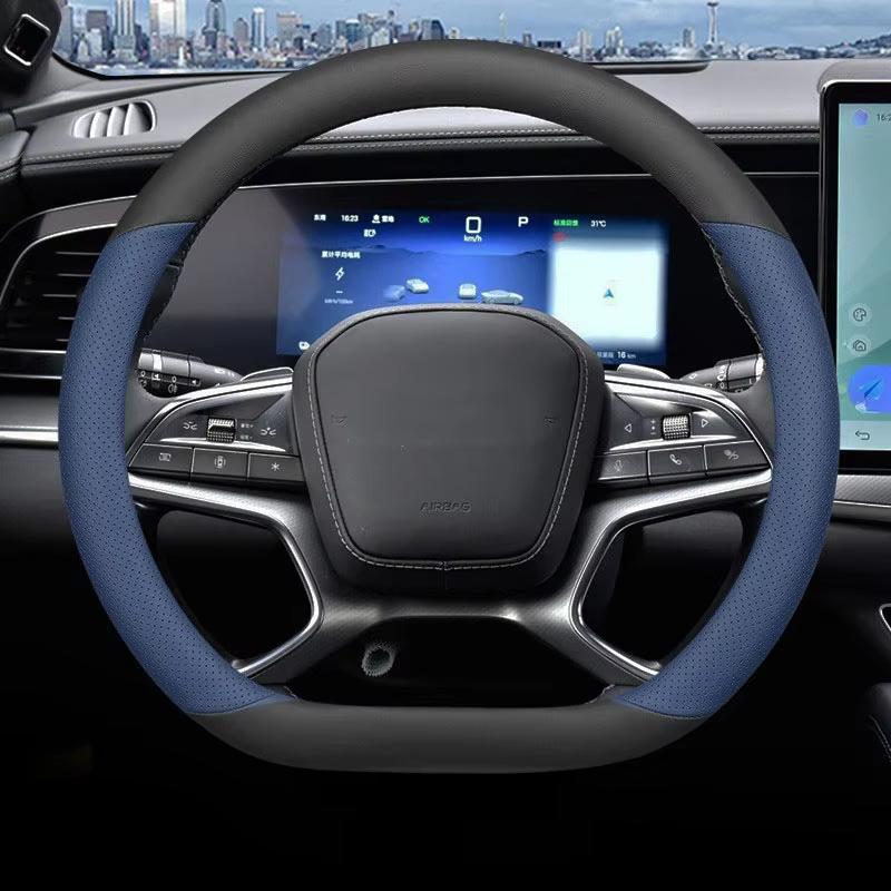For BYD Sealion 7 2024 2025 Leather Car Steering Wheel Cover Breathable Non-slip Auto Steering Wheel Accessories