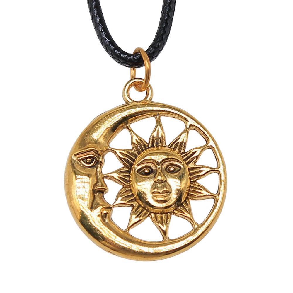 Star Pendant Necklace Vintage Minimalist Moon Sun Charms Cosmic Jewelry With 45cm Leather Chain