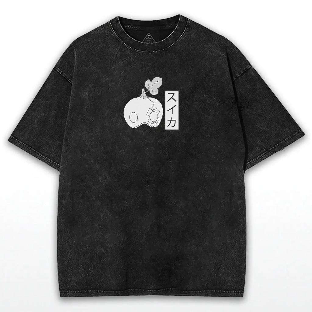 Suika Dr.STONE Anime Printed T-shirt Vintage Y2k Washed Oversized Tee Shirt Summer Short Sleeve Cotton Tops Men Women Clothing