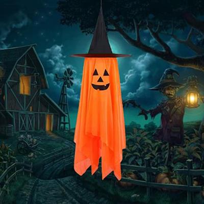Halloweenská závěsná dekorace Venkovní závěsná dýně duch s čarodějnickým kloboukem pro venkovní dvůr verandu trávník strom dekorace
