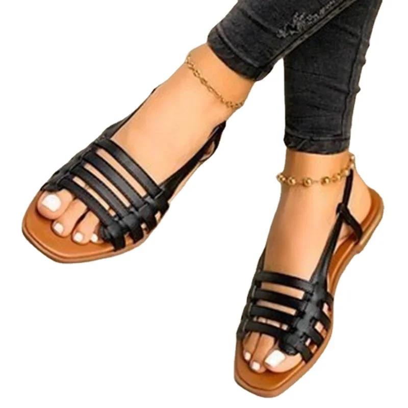 Women's Shoes 2025 High Quality Slip-on Women's Sandals Fashion Narrow Band Casual Sandals Women New Square Toe Flat Sandals