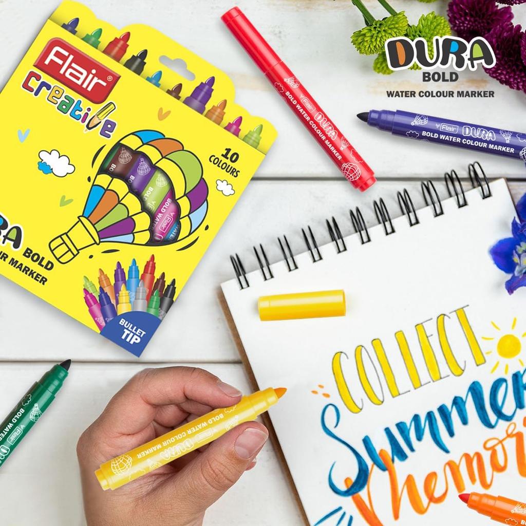 Flair Creative Series Dura Bold Water Color Pens Set Of 1X 10PC Multicolor Bullet Tip For Coloring Drawing And Craft Projects