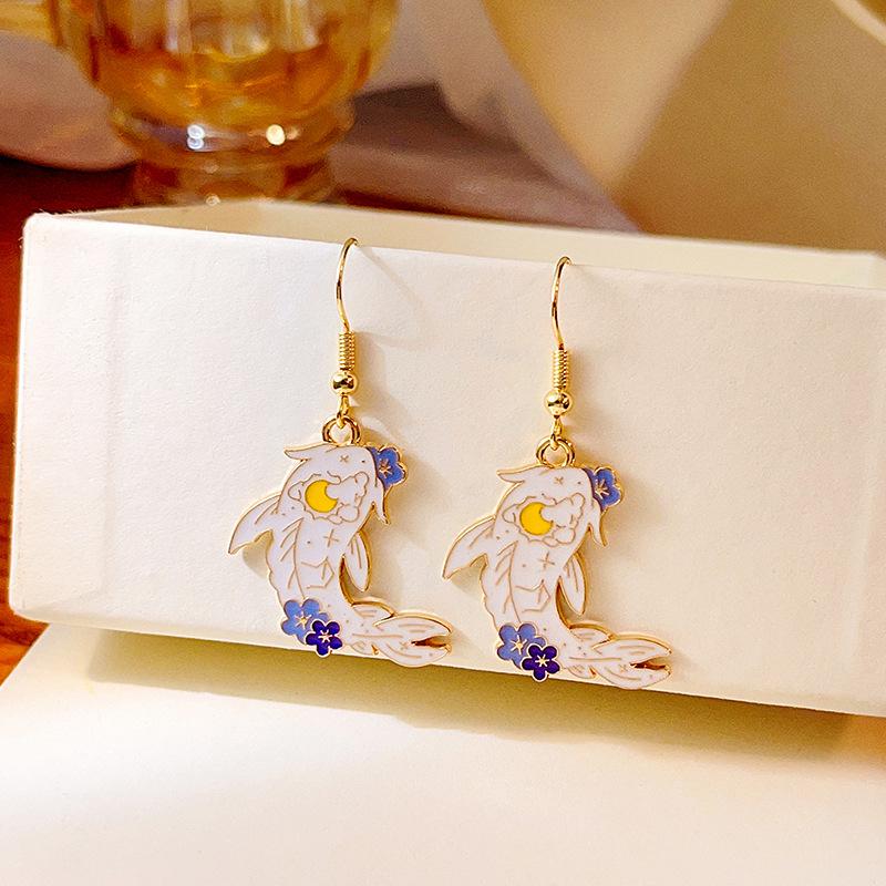 Fashion Cute Fox Koi Cat Rabbit Earrings for Women Girls Sweet Cartoon Enamel Painted Animal Earrings Jewelry Gift