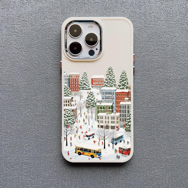 The City Winter Street Snow Scene Silicone Phone Case For iphone 13 12 11 Pro Max 16 15 14 Pro Max Plus XR XS X 7 8 SE2 Covers