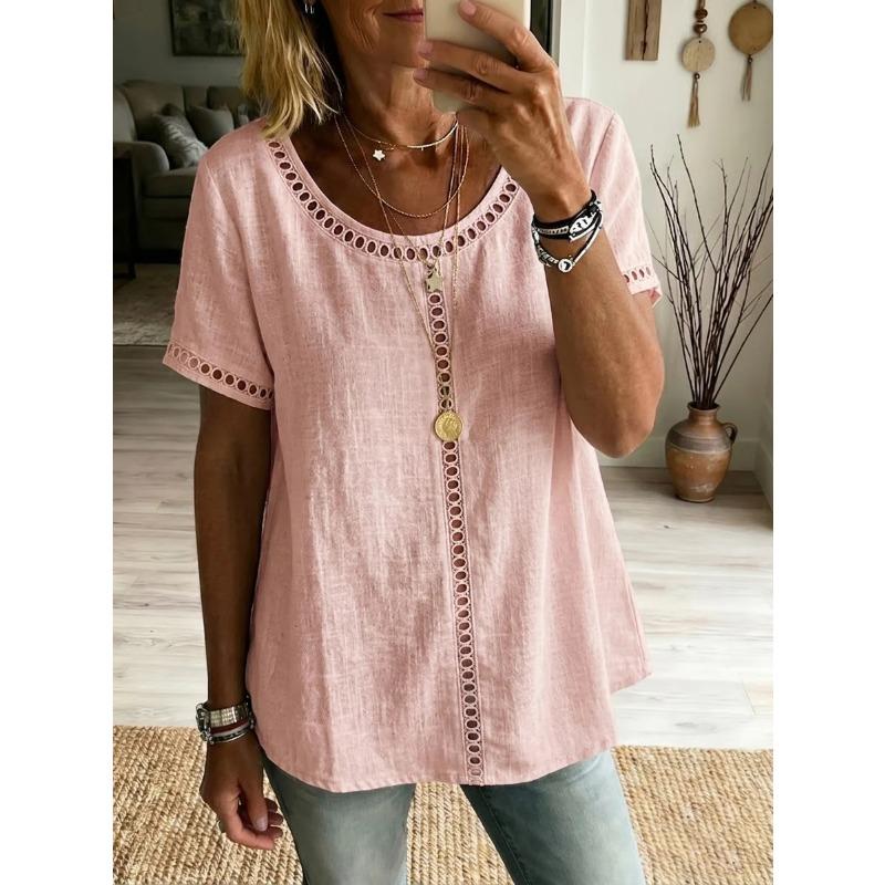 JPNTKY Women's Fashion Casual O-Neck Short Sleeve Blouses & Shirts