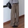 Brown Old Money Wind Double-breasted Pleated A-word Loose Trousers Men's Drape Lazy Wind Wide-leg Suit Pants