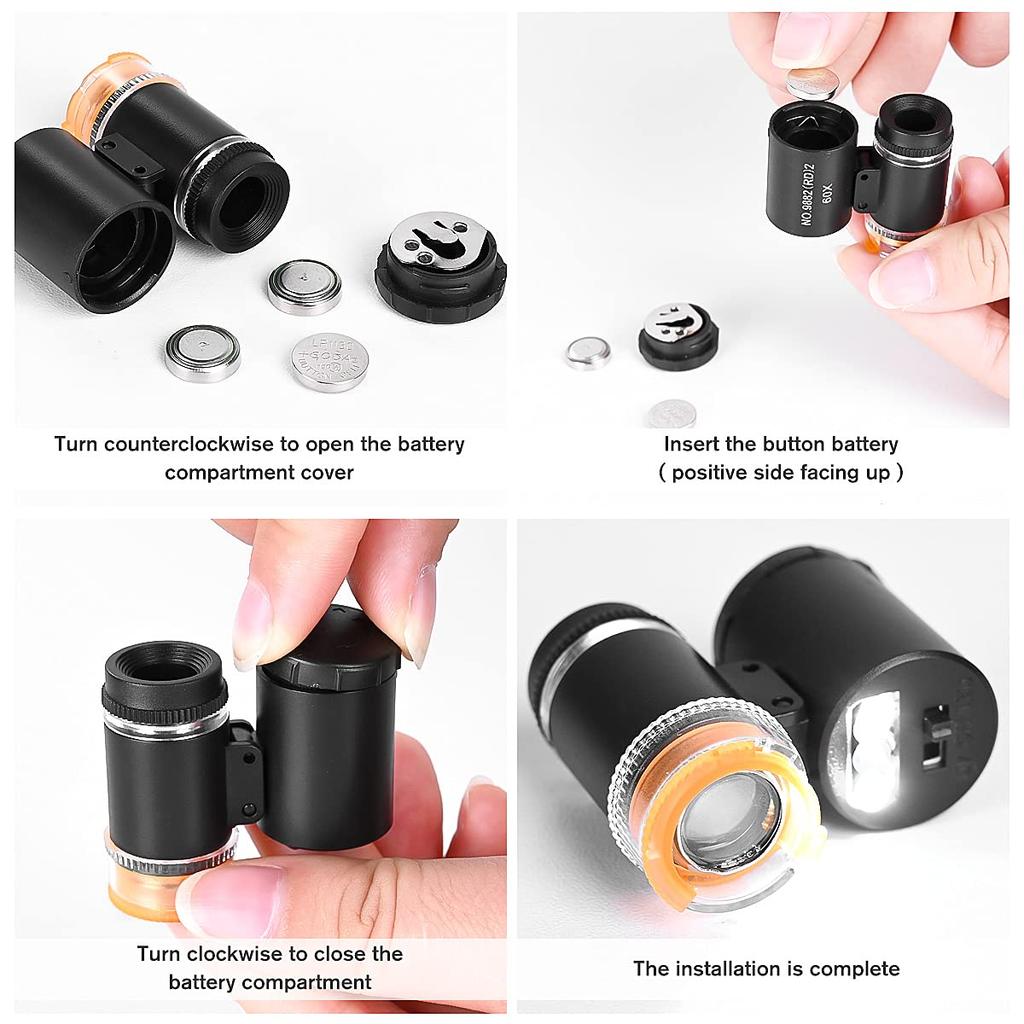 60X Mini Magnifier Pocket Microscope with LED UV Light Jewelry Magnifying Glass Jewelers Eye Loupe For Diamond Coins Currency