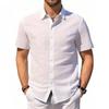 Men Cotton Linen Men's Short-Sleeved Shirts Summer Solid Color Turn-down Collar Casual Beach Style Plus Size Tops