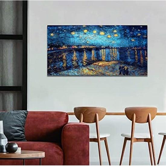 Painting Starry Night Gogh Poster Decorative Art Reproduction Canvas Room Decoration Wall Hanging Sofa Background Framed Finished Product (40x80cm