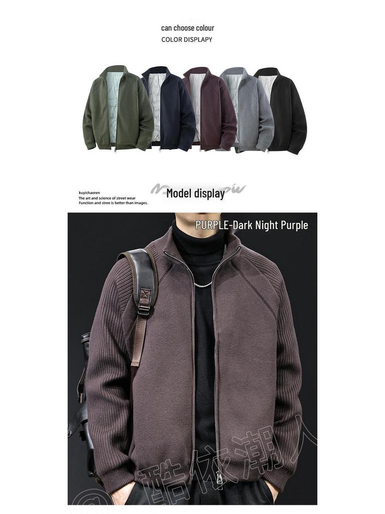 Herren High-Neck Weiße Daunenjacke: Strickmantel Pullover für Herbst/Winter 2025, Lässig und Übergröße.