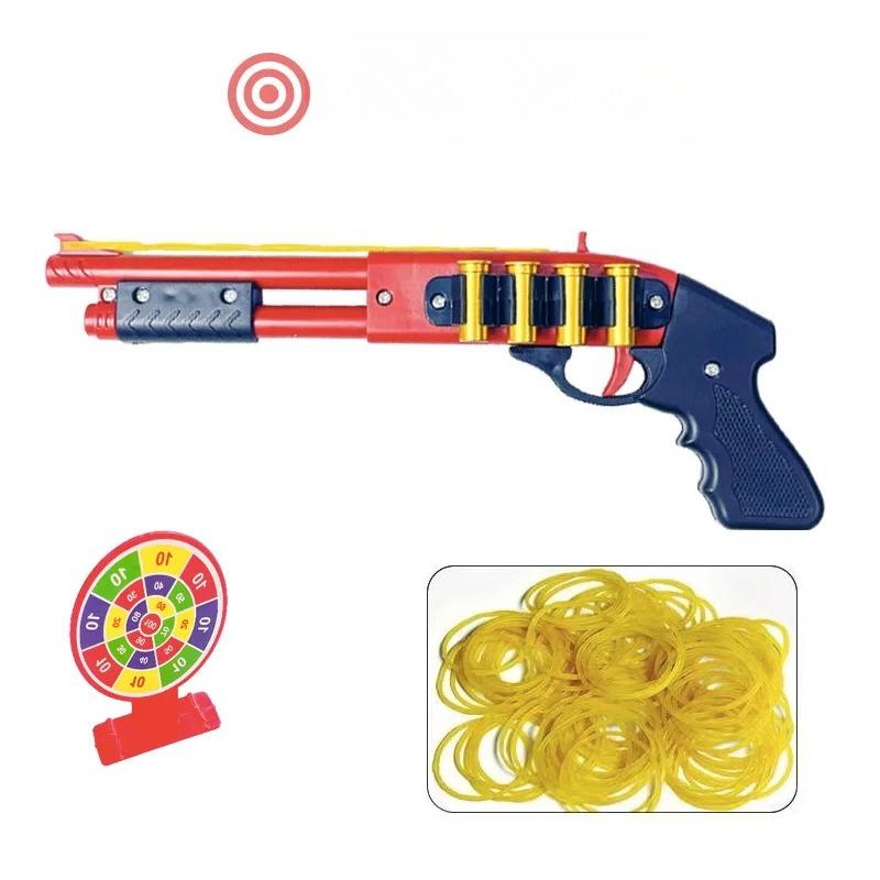 Double Barrel Rubber Band Gun for Kids Manual Pull-Back Toy Launcher for Outdoor Games Safe Shooting Toy for Boys Birthday Party