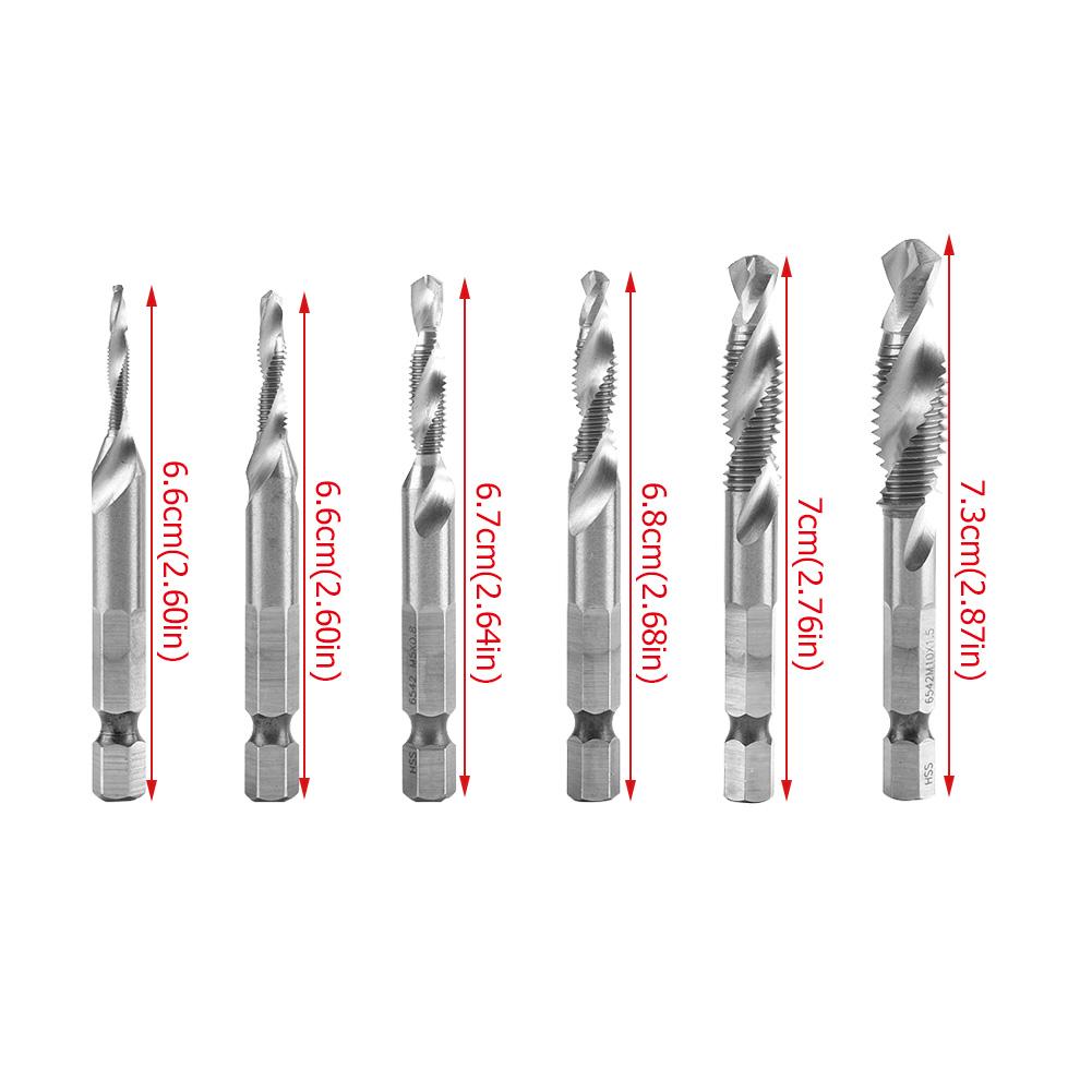 6 Stück HSS Sechskant Schaft Kombinierter Gewindebohrer und Bohrer Satz (HSS 6542   Beschichtet)