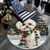Winter Dog Round Area Rug,Carpet Rug for Living Room Bedroom Sofa Playroom Decor,Non-slip Floor Mat