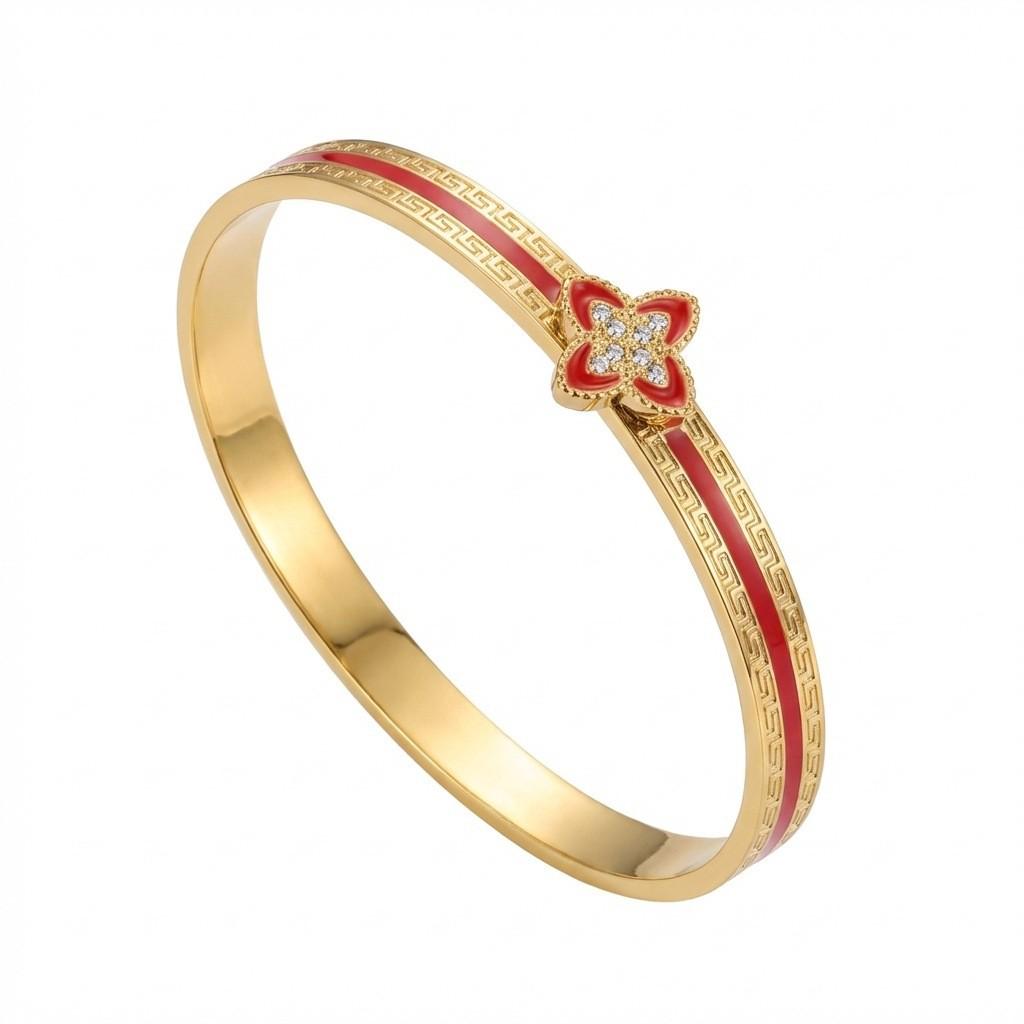 Γυναικείο Βραχιόλι Τιτανίου με Επιχρύσωση, Ανθεκτικό στο Χρώμα, Τετράφυλλο Τριφύλλι