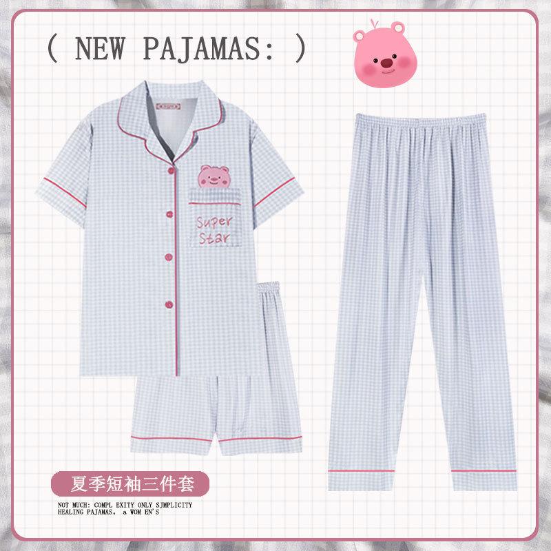 Soft Waxy Rabbit Pajamas Women's Japanese Milk Gentle and Cute Cartoon Girly Casual Short-sleeved Loungewear Three-piece Set