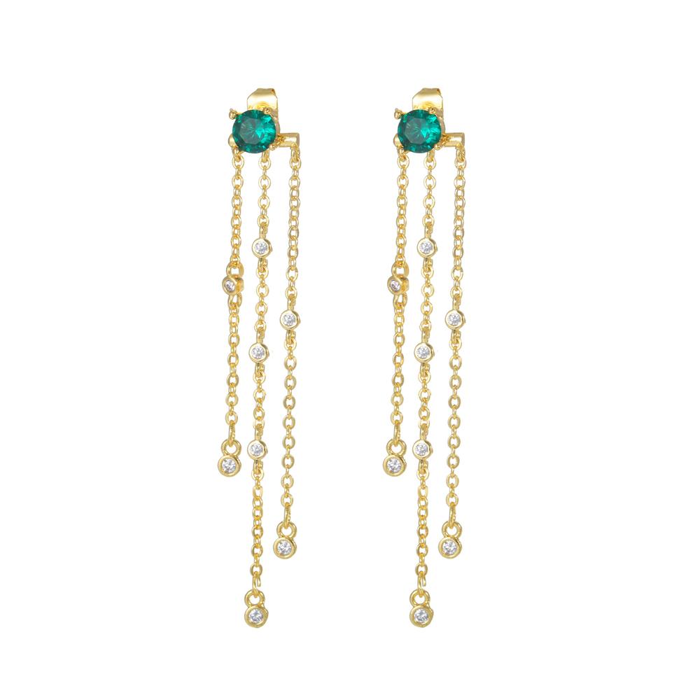 Exquisite Green Zircon Tassel Chain Stainless Steel Hoop Earrings 18K Gold Plated Heart Flower Piercing Earrings Fashion Jewelry