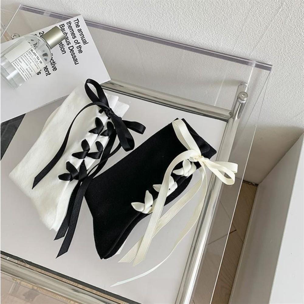 Thickened Thermal Floor Socks Cotton Strap Bow Tie Stockings for Leather Shoes Collocation