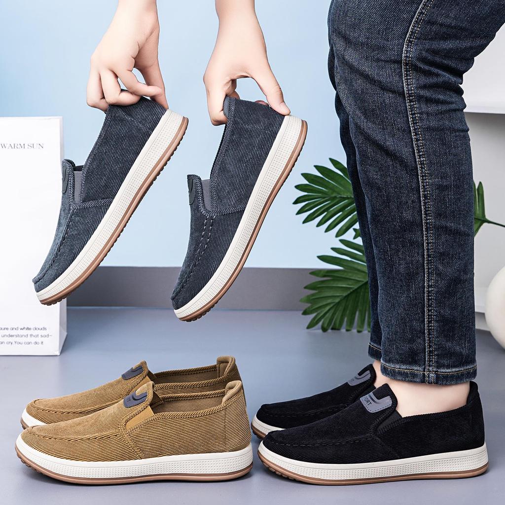 Men's Casual Slip-On Lightweight Low-Cut Comfortable Striped Soft Sole Board Shoes