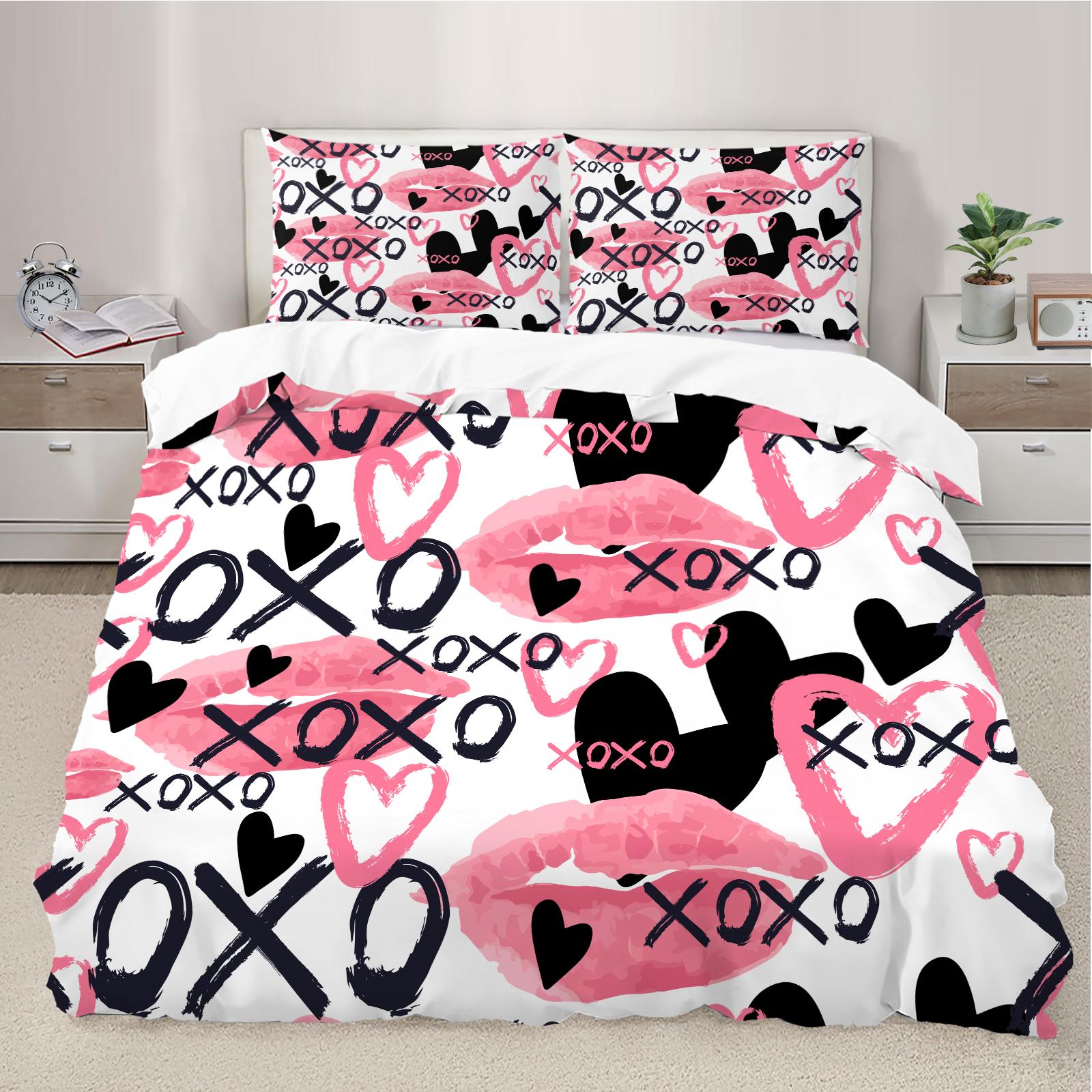 

Набор пододеяльника с помадой и монограммой, мягкий и удобный постельный комплект для спальни, (Наполнитель не включен), Современное декоративное постельное белье UK-Single(135x200cm)&set