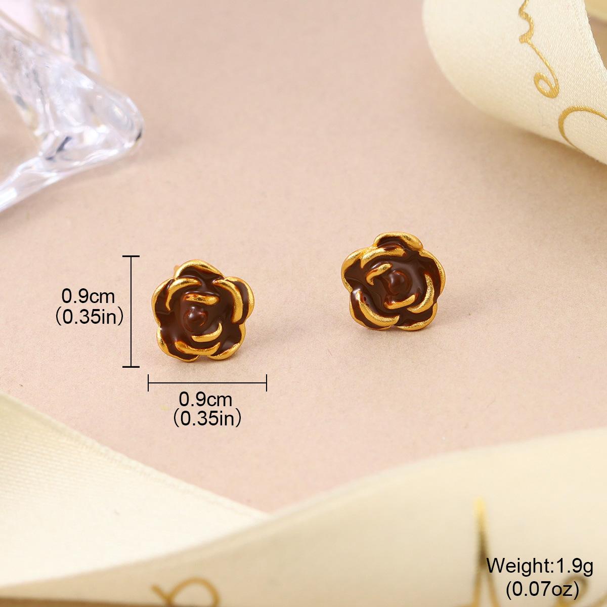 

Red rose flower stud earrings spring and summer simple and creative pearl colorful camellia earrings women s fashion jewelry