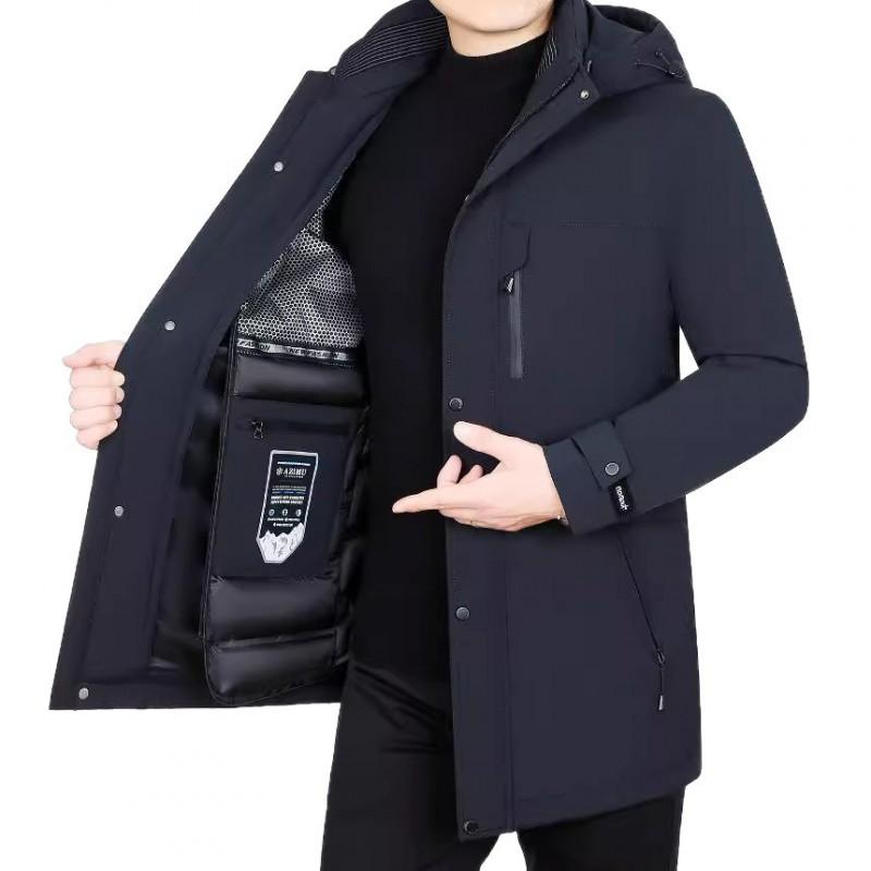 Mens Short Down Jacket Winter Warm Hooded Parka Middle-Aged Men Slim Fit Black Gray Coffee Navy