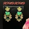 Medieval Earrings Vintage Court Style Drop Glaze Enamel Color Camellia Stud Earrings Plated 24k Gold