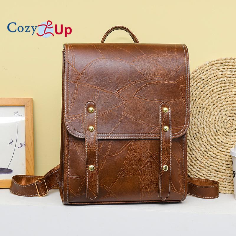 Przytulny plecak retro z klapką o dużej pojemności dla kobiet, miękki skórzany plecak PU, plecak dojazdowy