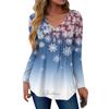 Women's Fashion Casual Christmas Tree Print V-Neck Decorative Button Long Sleeve T-Shirt Top