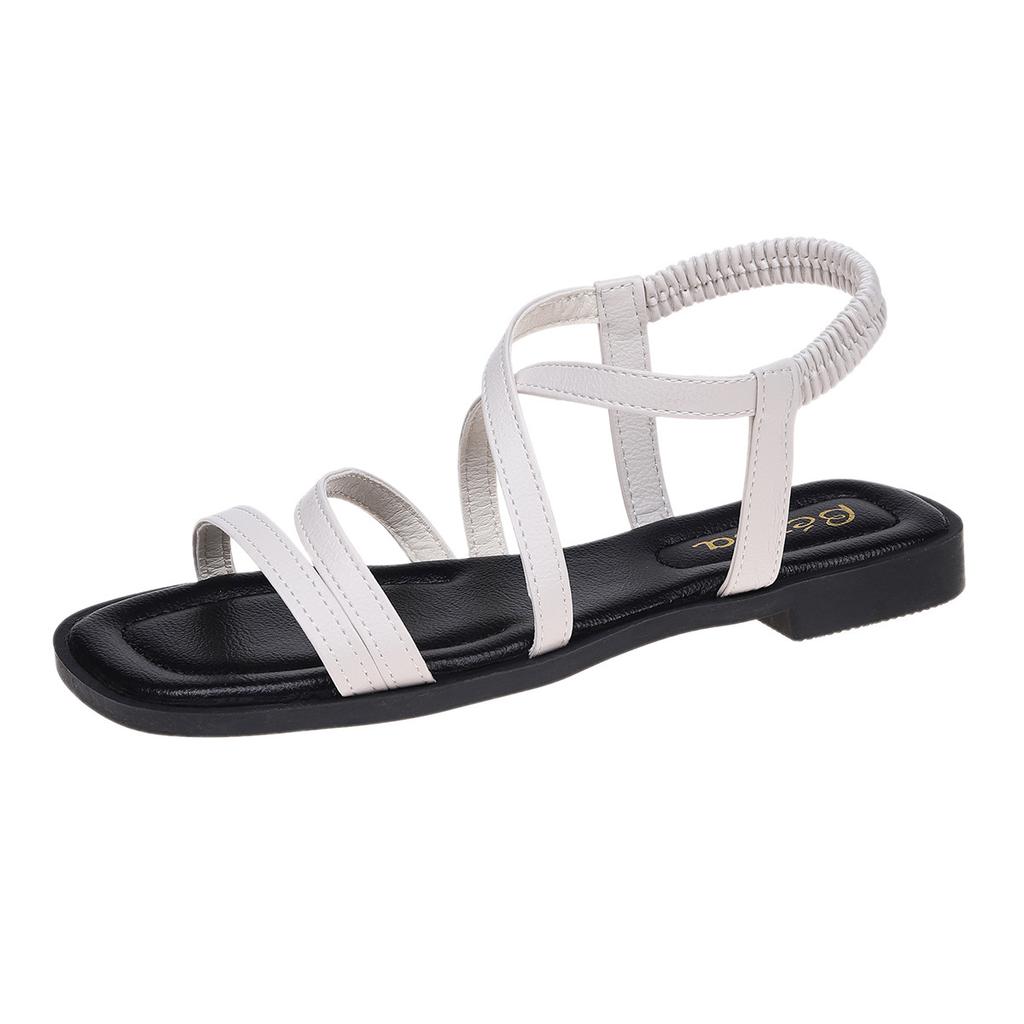 Fashion Cross Strap Flat Sandals Women's Elastic Beach Sandals
