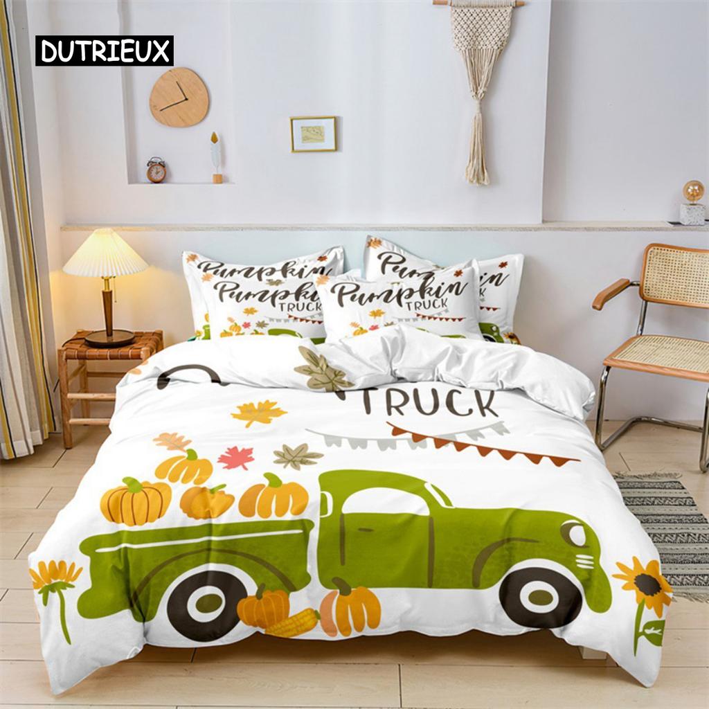 Boys Cartoon Car Duvet Cover Bedding Set Construction Vehicles Comforter Cover Kid Cartoon Machinery Truck Soft Polyester Decor