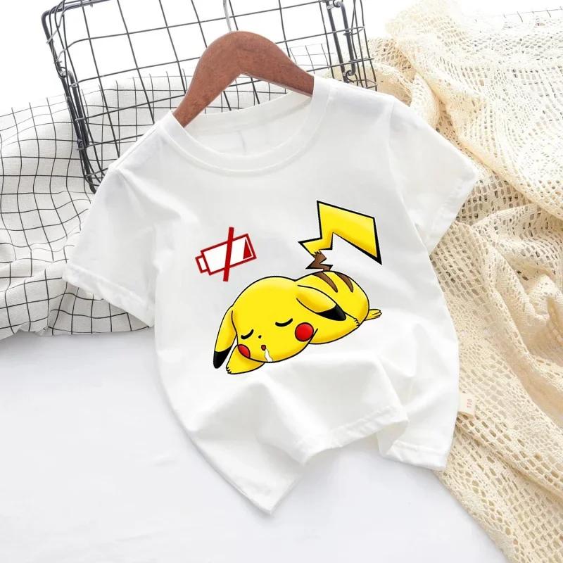 Pokemon Pikachu Cartoon Boys Girls T-shirt Short-sleeved Cotton O-neck T-shirt Casual Clothes Oversized Kids/Adult Tops