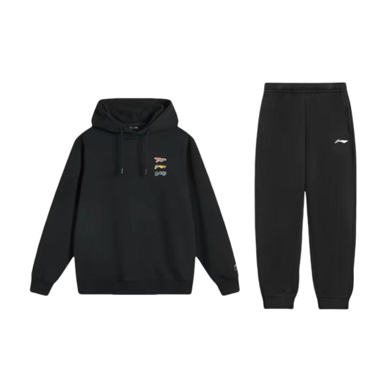 

Li-Ning Fashionable Versatile Hooded Logo Print Loose Drop Shoulder Long Sleeve Elastic Waist Long Pants Casual Sports Suit AWDV811-1+AKLSG35-1 XL
